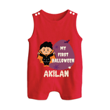 My First Halloween Boy Vampire Print Baby Button Romper - RED - New Born (Chest 18")