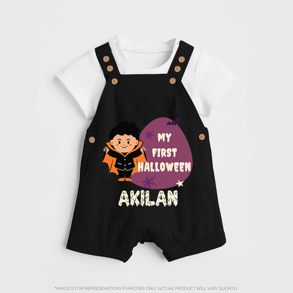 My First Halloween Boy Vampire Print Baby Dungaree - BLACK - 0 - 5 Months Old (Chest 18")