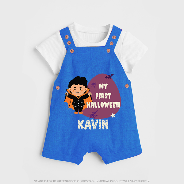 My First Little Bat Buddy Dungaree Set | Custom Baby Dungaree Set for Spooky Fun - COBALT BLUE - 0 - 5 Months Old (Chest 18")