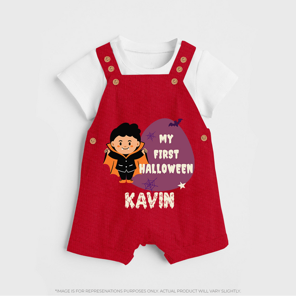 My First Little Bat Buddy Dungaree Set | Custom Baby Dungaree Set for Spooky Fun - RED - 0 - 5 Months Old (Chest 18")