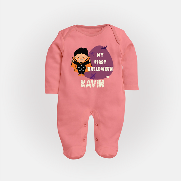 My First Little Bat Buddy Sleep Suit | Custom Baby Sleep Suit for Spooky Fun - PEACH - New Born (Chest 7.5")