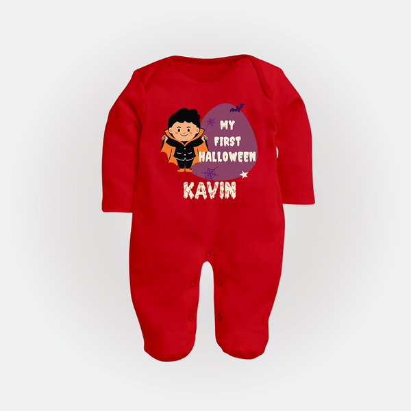 My First Little Bat Buddy Sleep Suit | Custom Baby Sleep Suit for Spooky Fun - RED - New Born (Chest 7.5")