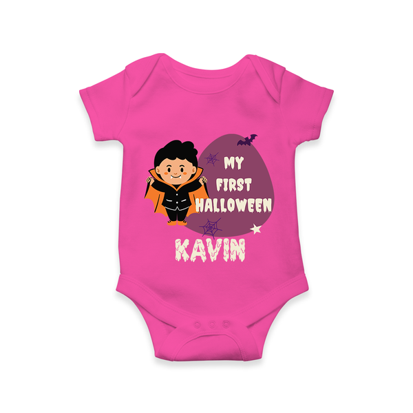 My First Little Bat Buddy Romper | Custom Baby Romper for Spooky Fun - HOT PINK - New Born (Chest 14")