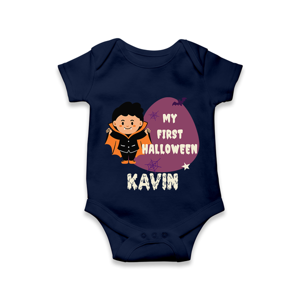My First Little Bat Buddy Romper | Custom Baby Romper for Spooky Fun - NAVY BLUE - New Born (Chest 14")