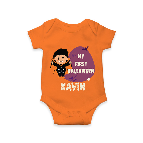 My First Little Bat Buddy Romper | Custom Baby Romper for Spooky Fun - ORANGE - New Born (Chest 14")