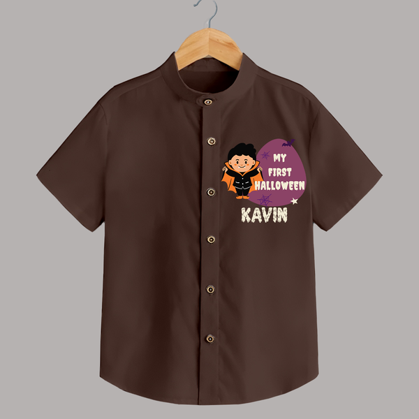 My First Little Bat Buddy Shirt | Custom Baby Shirt for Spooky Fun - CHOCOLATE BROWN - 0 - 6 Months Old (Chest 23")