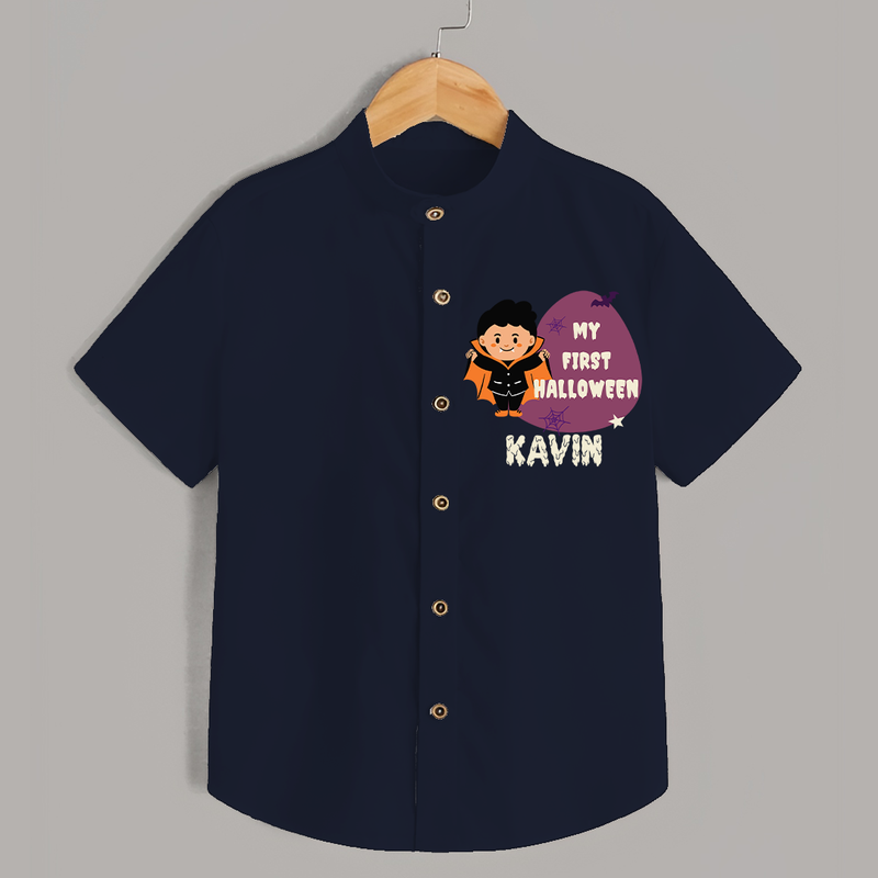 My First Little Bat Buddy Shirt | Custom Baby Shirt for Spooky Fun - NAVY BLUE - 0 - 6 Months Old (Chest 23")
