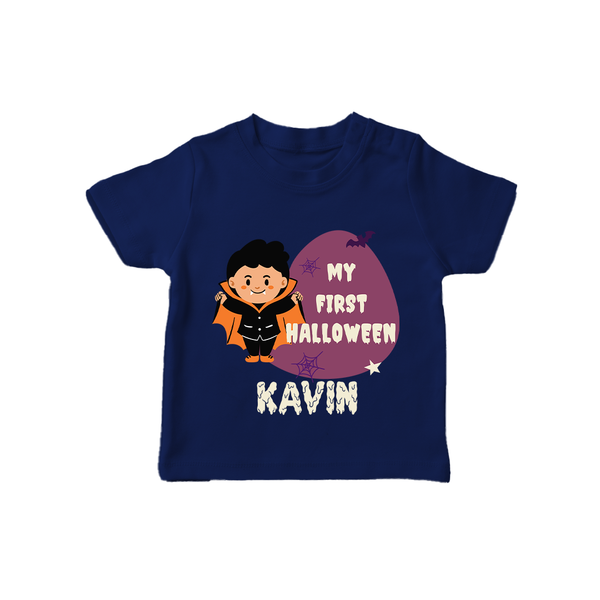 My First Little Bat Buddy Tshirt | Custom Baby Tshirt for Spooky Fun - NAVY BLUE - 0-5 Months Old (Chest 17")