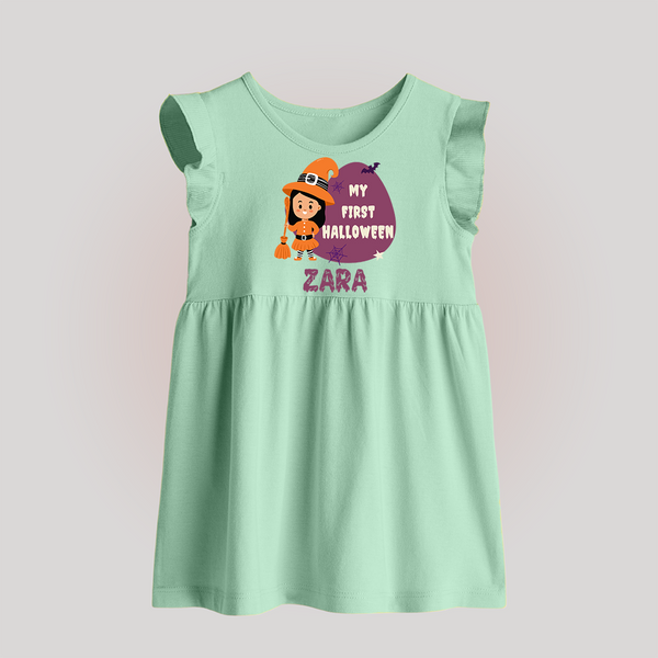 My First Bite-Sized Vampire Baby Frock | Personalized Baby Baby Frock for Halloween - MINT GREEN - 0 - 3 Months Old (Chest 17")