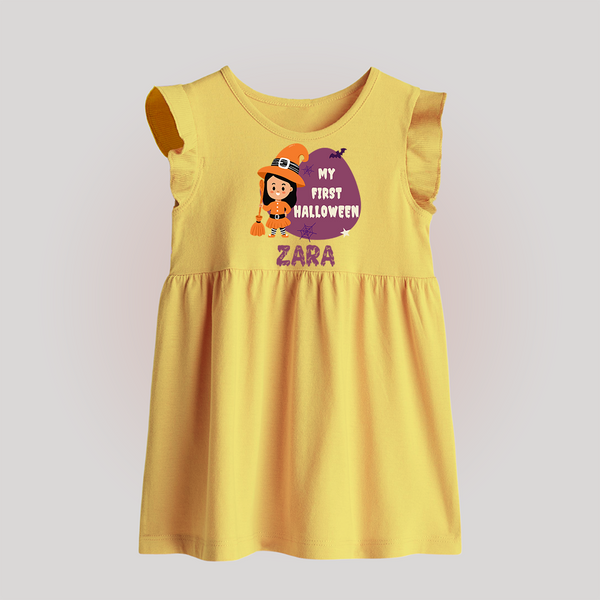 My First Bite-Sized Vampire Baby Frock | Personalized Baby Baby Frock for Halloween - PASTEL YELLOW - 0 - 3 Months Old (Chest 17")