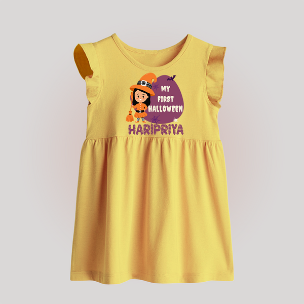 My First Halloween Girl Vampire Print Baby Baby Frock - PASTEL YELLOW - 0 - 3 Months Old (Chest 17")