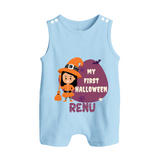 My First Halloween Girl Vampire Print Baby Button Romper - BABY BLUE - New Born (Chest 18")