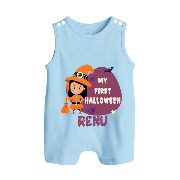 My First Halloween Girl Vampire Print Baby Button Romper - BABY BLUE - New Born (Chest 18")