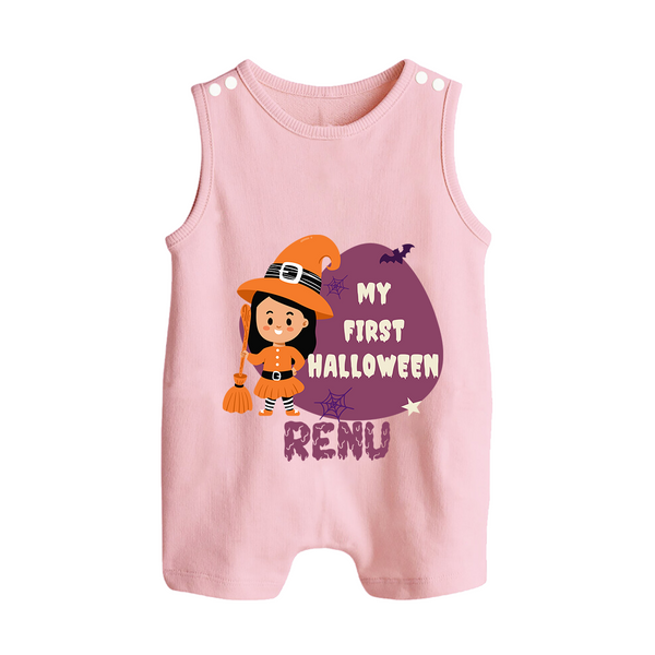 My First Halloween Girl Vampire Print Baby Button Romper - BABY PINK - New Born (Chest 18")