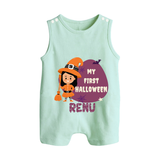 My First Halloween Girl Vampire Print Baby Button Romper - MINT GREEN - New Born (Chest 18")