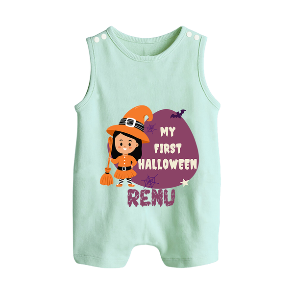 My First Halloween Girl Vampire Print Baby Button Romper - MINT GREEN - New Born (Chest 18")