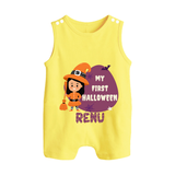 My First Halloween Girl Vampire Print Baby Button Romper - PASTEL YELLOW - New Born (Chest 18")