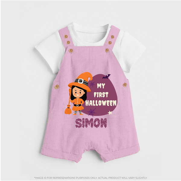 My First Bite-Sized Vampire Dungaree Set | Personalized Baby Dungaree Set for Halloween - BABY PINK - 0 - 5 Months Old (Chest 18")