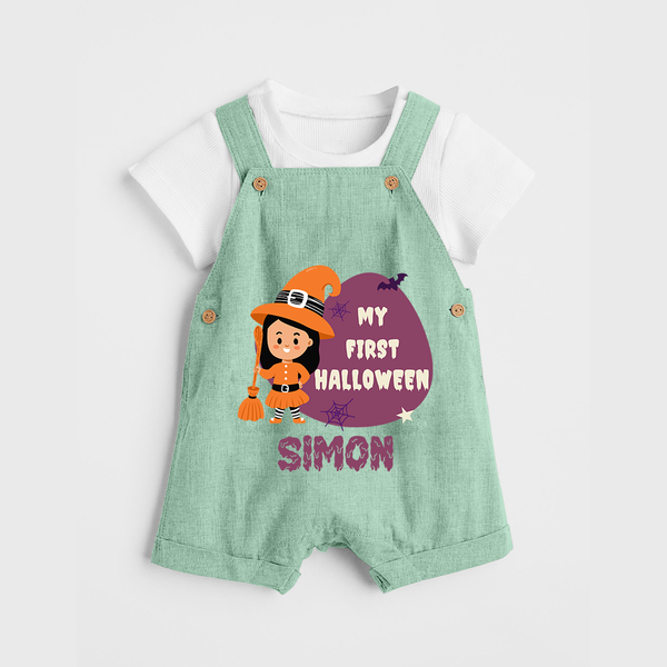 My First Bite-Sized Vampire Dungaree Set | Personalized Baby Dungaree Set for Halloween - MINT GREEN - 0 - 5 Months Old (Chest 18")