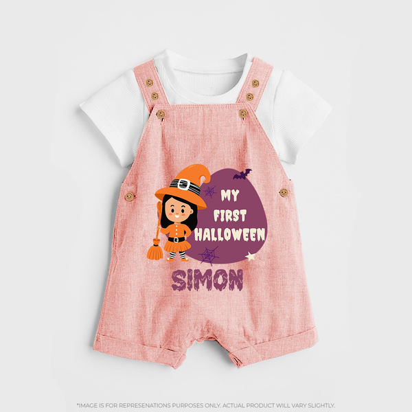 My First Bite-Sized Vampire Dungaree Set | Personalized Baby Dungaree Set for Halloween - PEACH - 0 - 5 Months Old (Chest 18")