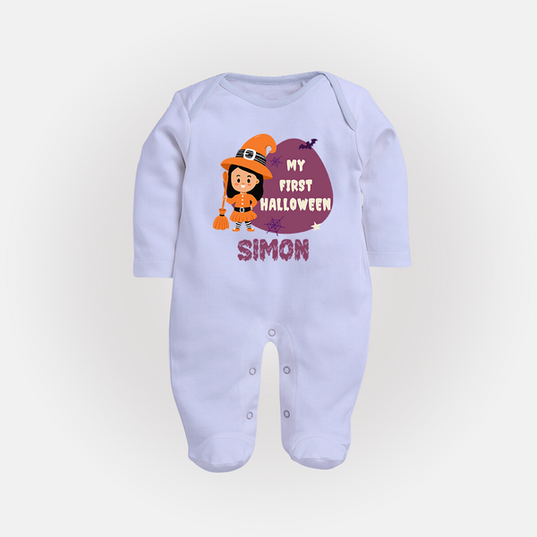 My First Bite-Sized Vampire Sleep Suit | Personalized Baby Sleep Suit for Halloween - BABY BLUE - New Born (Chest 7.5")