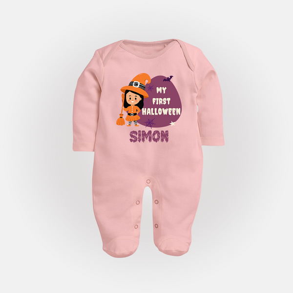 My First Bite-Sized Vampire Sleep Suit | Personalized Baby Sleep Suit for Halloween - BABY PINK - New Born (Chest 7.5")