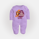 My First Halloween Girl Vampire Print Baby Full Body Suit - LILAC - New Born (Chest 7.5")