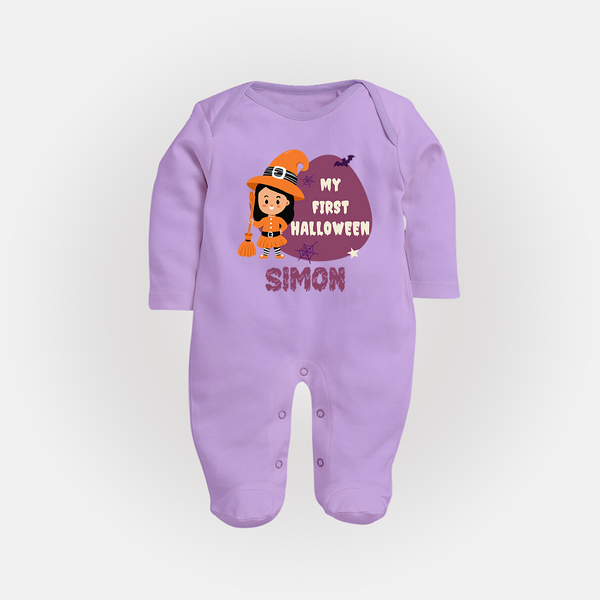 My First Bite-Sized Vampire Sleep Suit | Personalized Baby Sleep Suit for Halloween - LILAC - New Born (Chest 7.5")