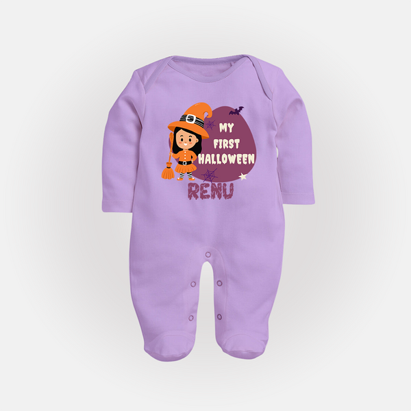 My First Halloween Girl Vampire Print Baby Full Body Suit - LILAC - New Born (Chest 7.5")