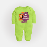 My First Halloween Girl Vampire Print Baby Full Body Suit - LIME GREEN - New Born (Chest 7.5")