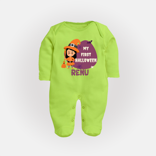 My First Halloween Girl Vampire Print Baby Full Body Suit - LIME GREEN - New Born (Chest 7.5")