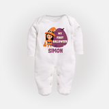 My First Bite-Sized Vampire Sleep Suit | Personalized Baby Sleep Suit for Halloween - WHITE - New Born (Chest 7.5")