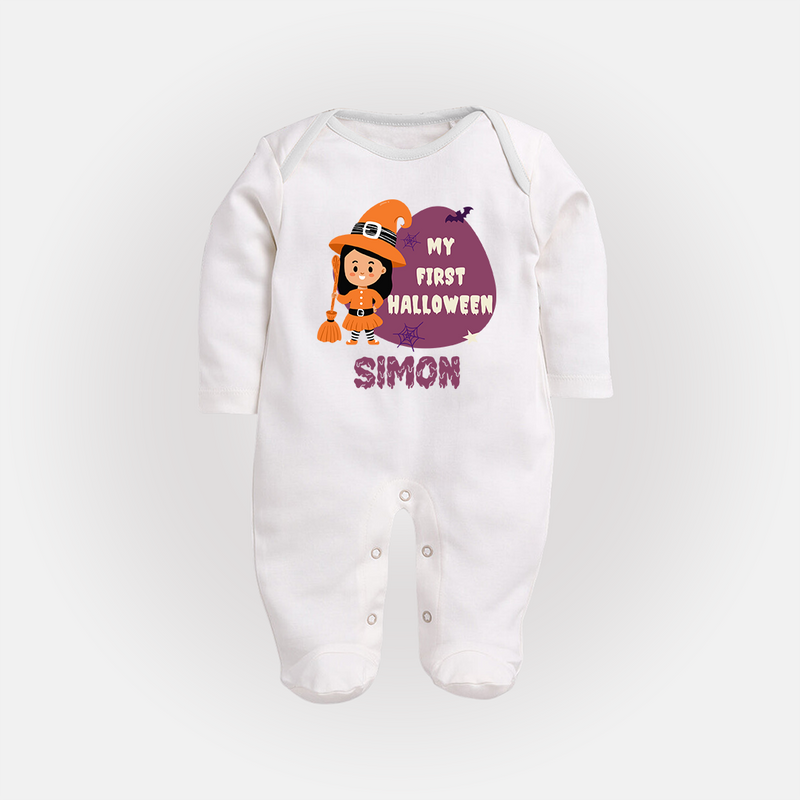 My First Bite-Sized Vampire Sleep Suit | Personalized Baby Sleep Suit for Halloween - WHITE - New Born (Chest 7.5")