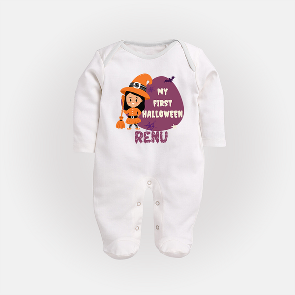 My First Halloween Girl Vampire Print Baby Full Body Suit - WHITE - New Born (Chest 7.5")