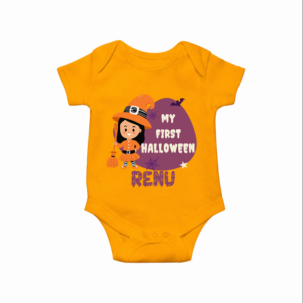 My First Halloween Girl Vampire Print Baby Romper  - CHROME YELLOW - New Born (Chest 14")
