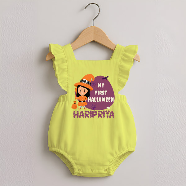 My First Halloween Girl Vampire Print Baby Romper Frock - PASTEL YELLOW - 0 - 3 Months Old (Chest 19")
