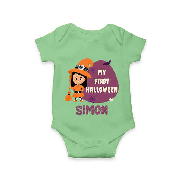 My First Bite-Sized Vampire Romper | Personalized Baby Romper for Halloween - GREEN - New Born (Chest 14")