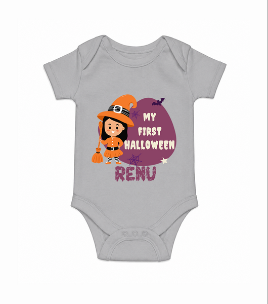 My First Halloween Girl Vampire Print Baby Romper  - GREY - New Born (Chest 14")