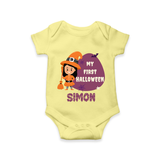 My First Bite-Sized Vampire Romper | Personalized Baby Romper for Halloween - PASTEL YELLOW - New Born (Chest 14")
