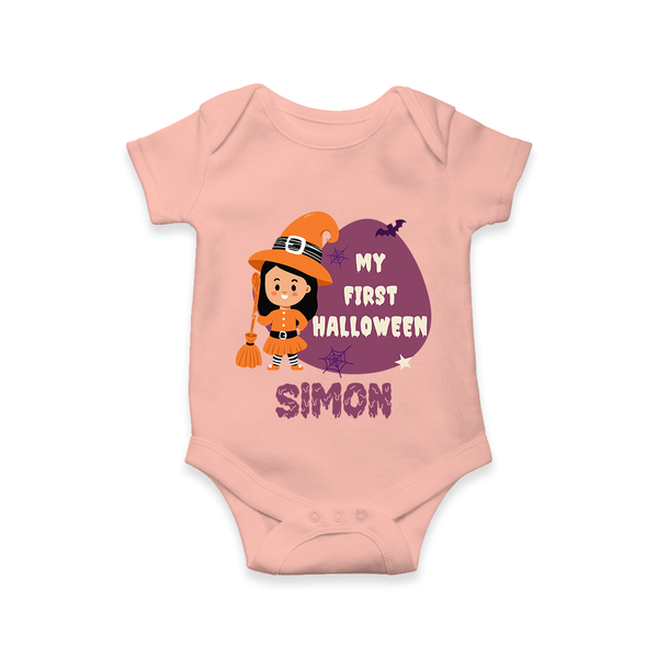 My First Bite-Sized Vampire Romper | Personalized Baby Romper for Halloween - PEACH - New Born (Chest 14")