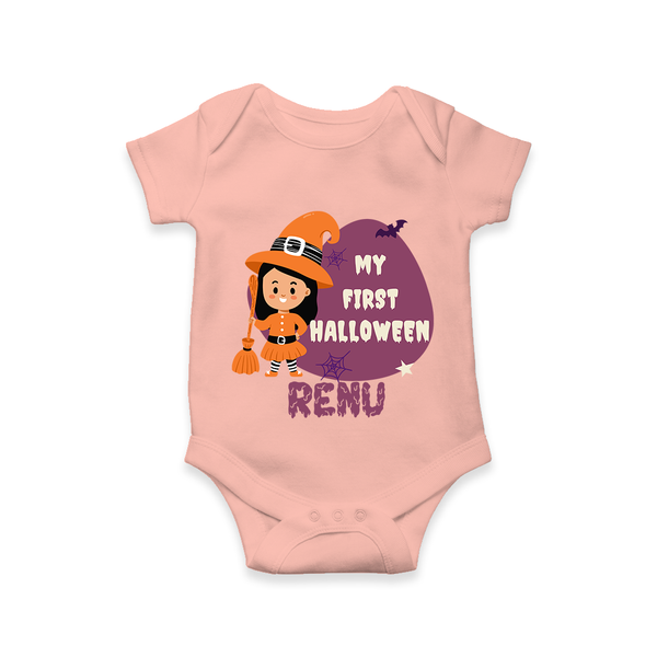 My First Halloween Girl Vampire Print Baby Romper  - PEACH - New Born (Chest 14")