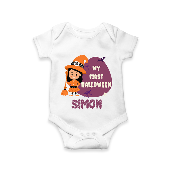 My First Bite-Sized Vampire Romper | Personalized Baby Romper for Halloween - WHITE - New Born (Chest 14")