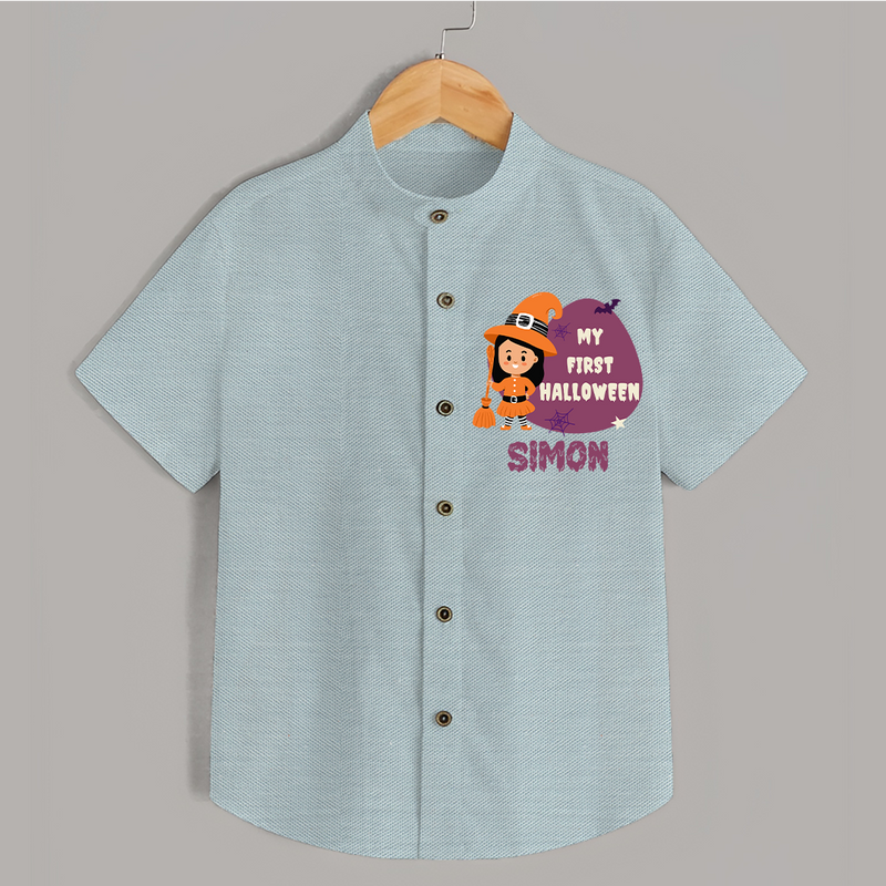 My First Bite-Sized Vampire Shirt | Personalized Baby Shirt for Halloween - ARCTIC BLUE - 0 - 6 Months Old (Chest 23")