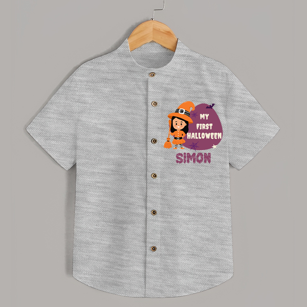 My First Bite-Sized Vampire Shirt | Personalized Baby Shirt for Halloween - GREY - 0 - 6 Months Old (Chest 23")