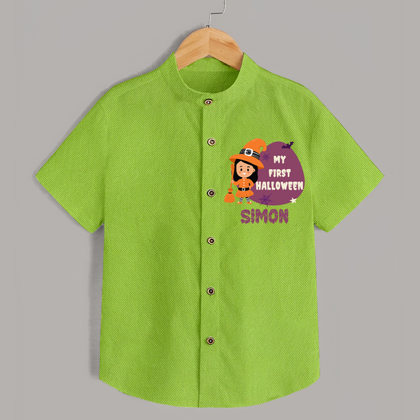 My First Bite-Sized Vampire Shirt | Personalized Baby Shirt for Halloween - LIME GREEN - 0 - 6 Months Old (Chest 23")
