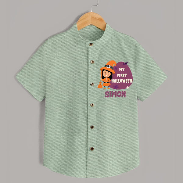 My First Bite-Sized Vampire Shirt | Personalized Baby Shirt for Halloween - MINT GREEN - 0 - 6 Months Old (Chest 23")
