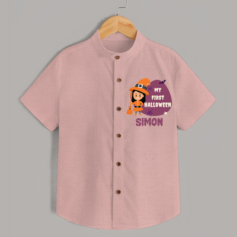 My First Bite-Sized Vampire Shirt | Personalized Baby Shirt for Halloween - PEACH - 0 - 6 Months Old (Chest 23")