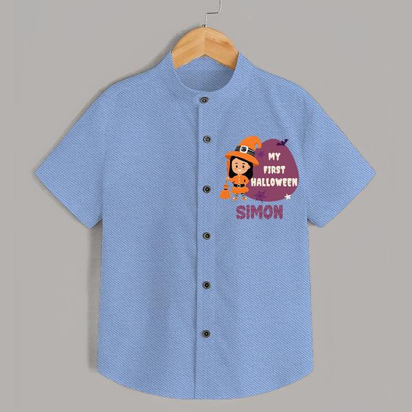 My First Bite-Sized Vampire Shirt | Personalized Baby Shirt for Halloween - SKY BLUE - 0 - 6 Months Old (Chest 23")
