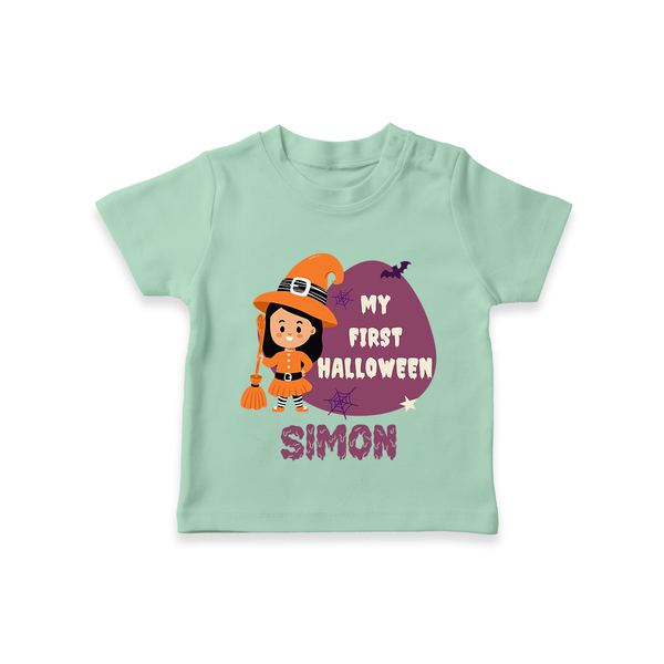 My First Bite-Sized Vampire Tshirt | Personalized Baby Tshirt for Halloween - MINT GREEN - 0-5 Months Old (Chest 17")