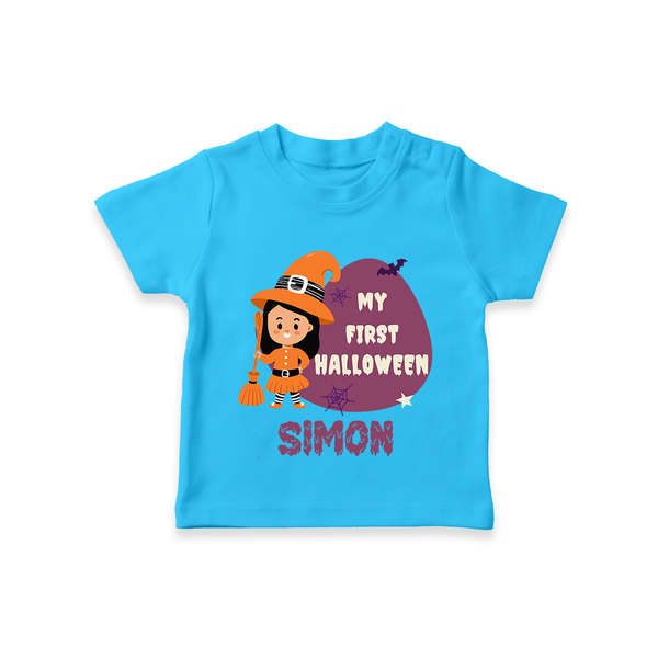 My First Bite-Sized Vampire Tshirt | Personalized Baby Tshirt for Halloween - SKY BLUE - 0-5 Months Old (Chest 17")